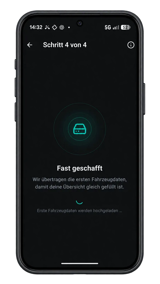 App: erste Fahrzeugdaten werden hochgeladen