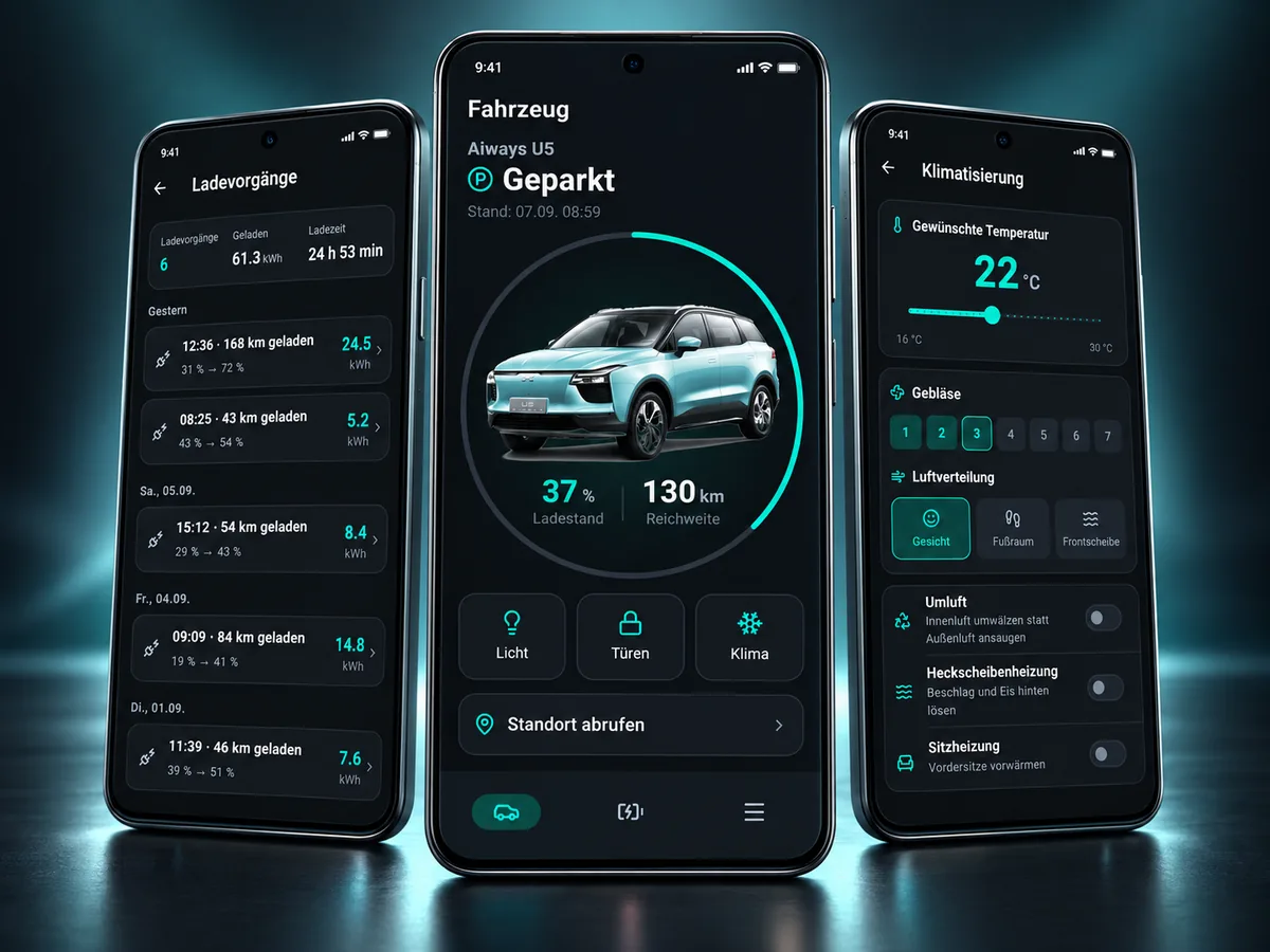 AiwaysApp: Fahrzeugübersicht, Ladevorgänge und Klimatisierung