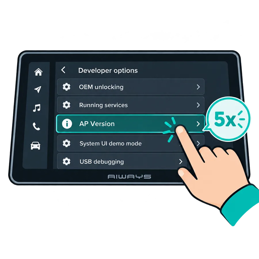 Developer options, 5x auf AP Version tippen